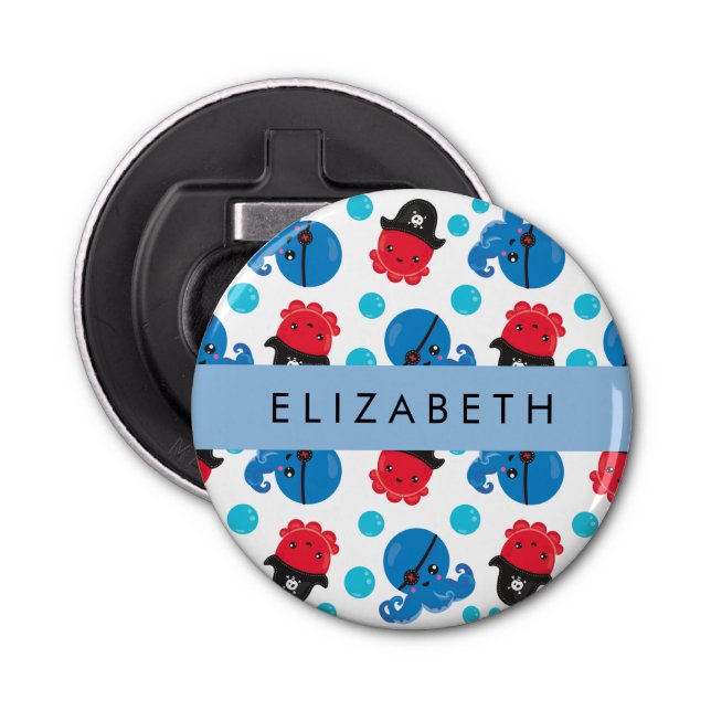 Pirate Octopus, Octopus Pattern, Sea, Your Name Bottle Opener (Front)