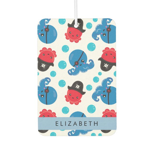 Pirate Octopus, Octopus Pattern, Sea, Your Name Car Air Freshener (Front)