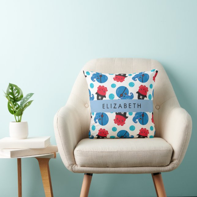 Pirate Octopus, Octopus Pattern, Sea, Your Name Cushion (Chair)