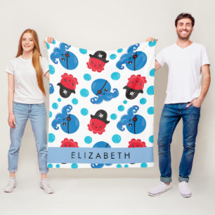 Pirate Octopus, Octopus Pattern, Sea, Your Name Fleece Blanket