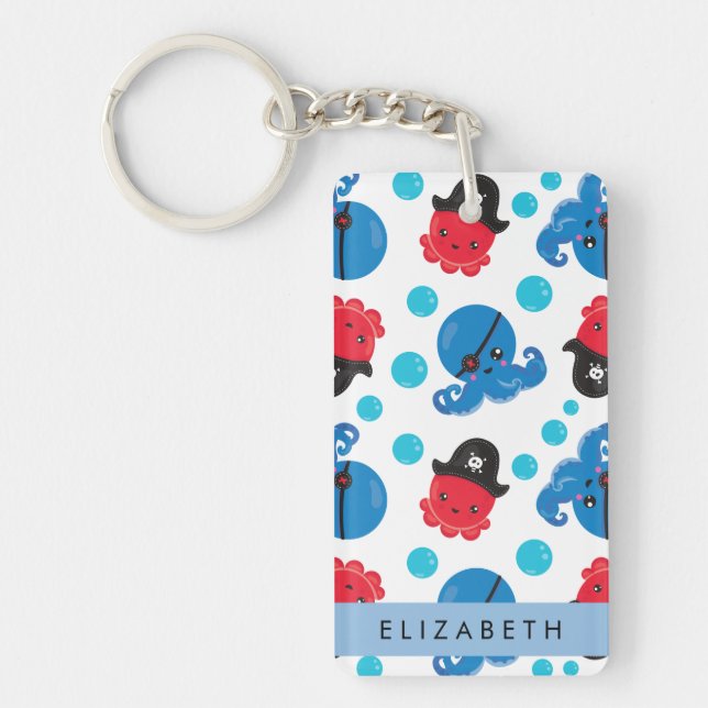 Pirate Octopus, Octopus Pattern, Sea, Your Name Key Ring (Front)