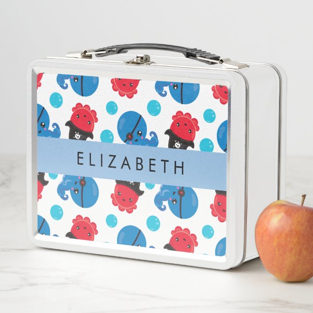 Pirate Octopus, Octopus Pattern, Sea, Your Name Metal Lunch Box (In Situ)