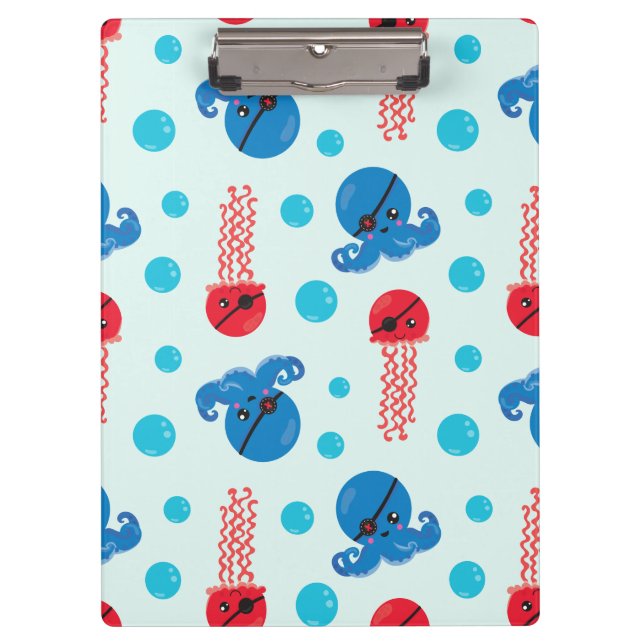 Pirate Octopus, Pirate Jellyfish, Sea Animals Clipboard (Front)