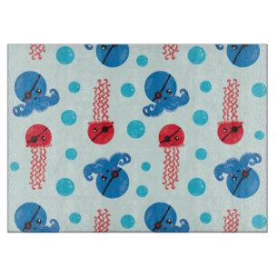 Pirate Octopus, Pirate Jellyfish, Sea Animals Cutting Board