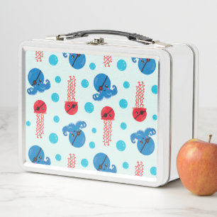 Pirate Octopus, Pirate Jellyfish, Sea Animals Metal Lunch Box