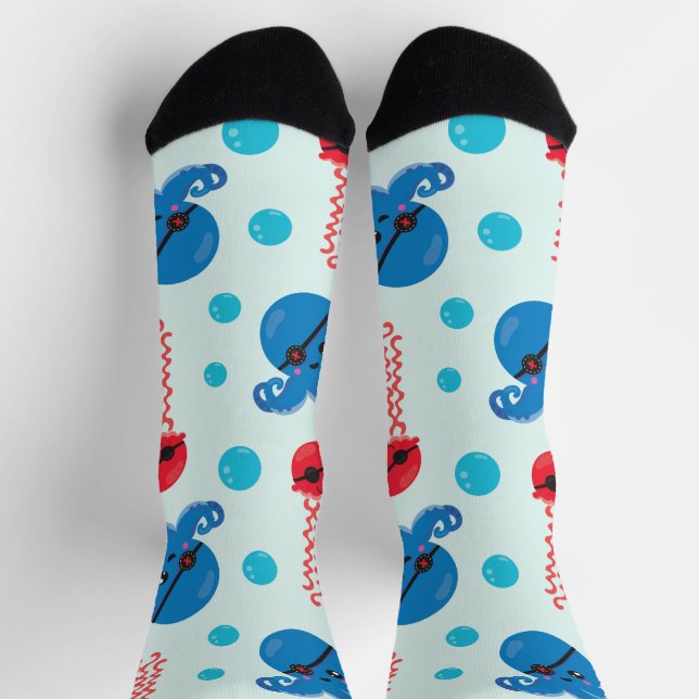 Pirate Octopus, Pirate Jellyfish, Sea Animals Socks (Top)