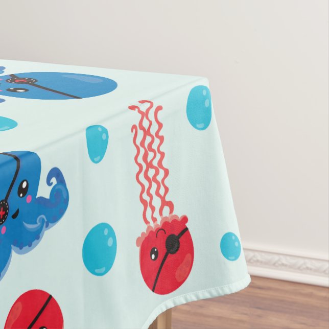 Pirate Octopus, Pirate Jellyfish, Sea Animals Tablecloth (In Situ)