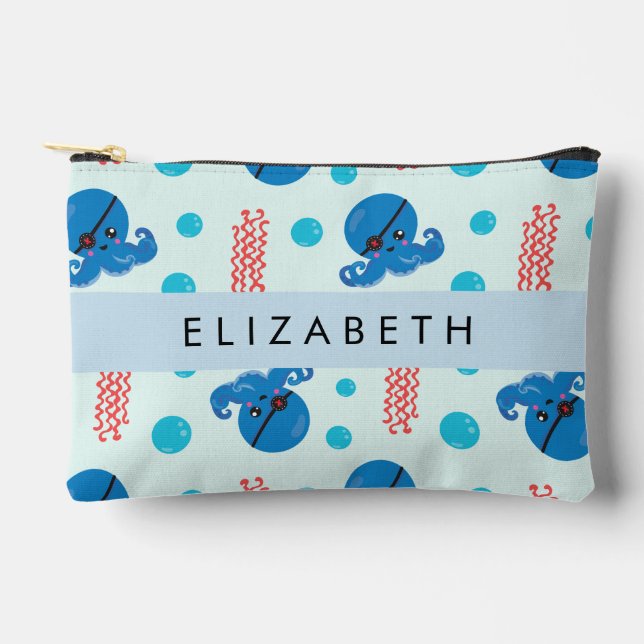 Pirate Octopus, Pirate Jellyfish, Sea, Your Name Accessory Pouch (Front)