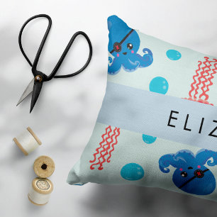 Pirate Octopus, Pirate Jellyfish, Sea, Your Name Decorative Cushion