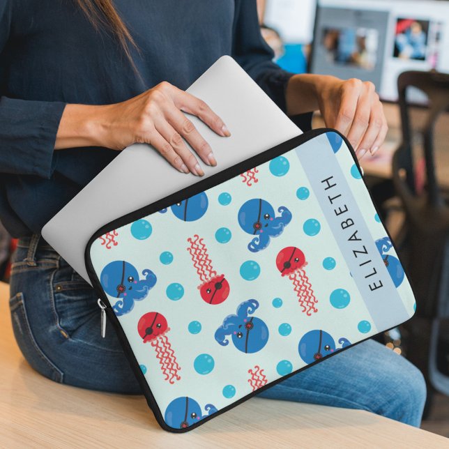Pirate Octopus, Pirate Jellyfish, Sea, Your Name Laptop Sleeve (Creator Uploaded)