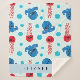 Pirate Octopus, Pirate Jellyfish, Sea, Your Name Sherpa Blanket