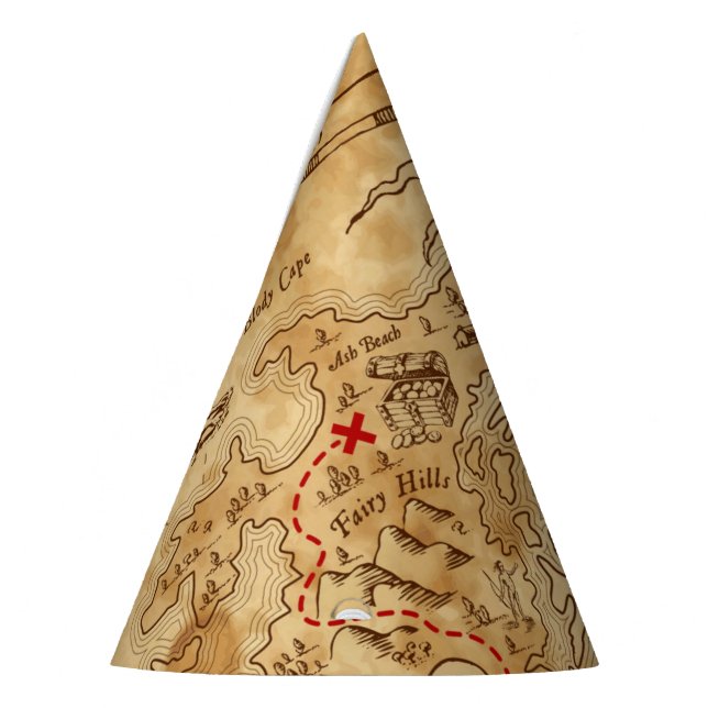 Pirate Old Vintage Treasure Map Birthday Party Hat (Left)
