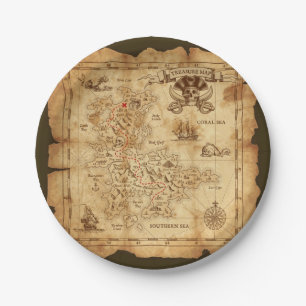Pirate Old Vintage Treasure Map Birthday Party Paper Plate