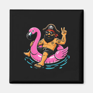 Pirate on a flamingo floaty funny summer beach magnet