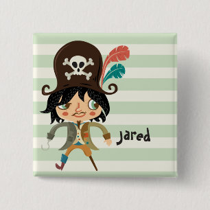 Pirate on Pastel Green Stripes 15 Cm Square Badge