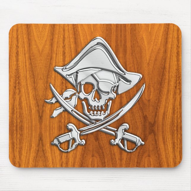 Pirate on Teak Wood Style Mouse Pad (Front)