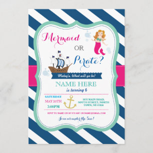 Pirate or Mermaid Any Age Birthday Party Invite