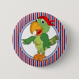 Pirate Parrot Nautical Stripes 6 Cm Round Badge