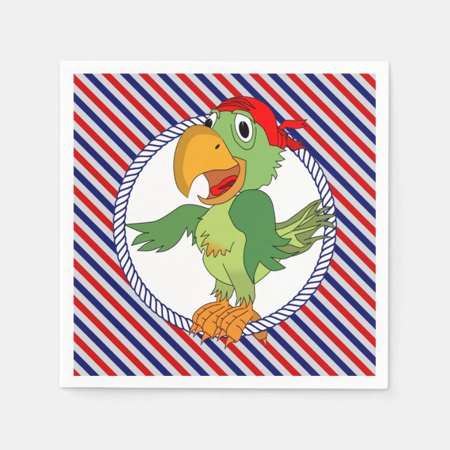 Pirate Parrot Nautical Stripes Napkin (Front)