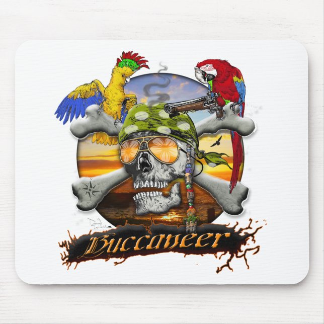 Pirate Parrots Skull and Cross Bones Mouse Pad (Front)