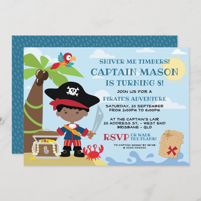 Pirate Party Birthday Invitations (Front/Back)