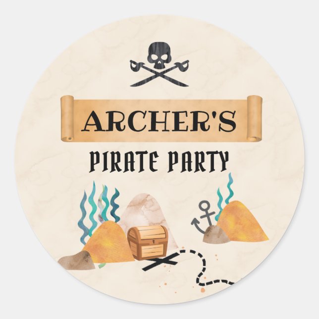 Pirate party favour stickers, Pirate Classic Round Sticker (Front)