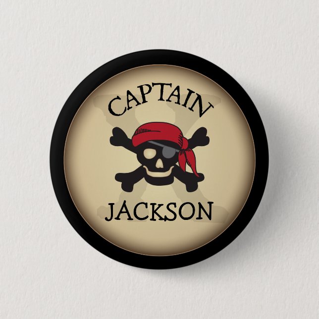 Pirate Party Personalised Captain Button (Front)