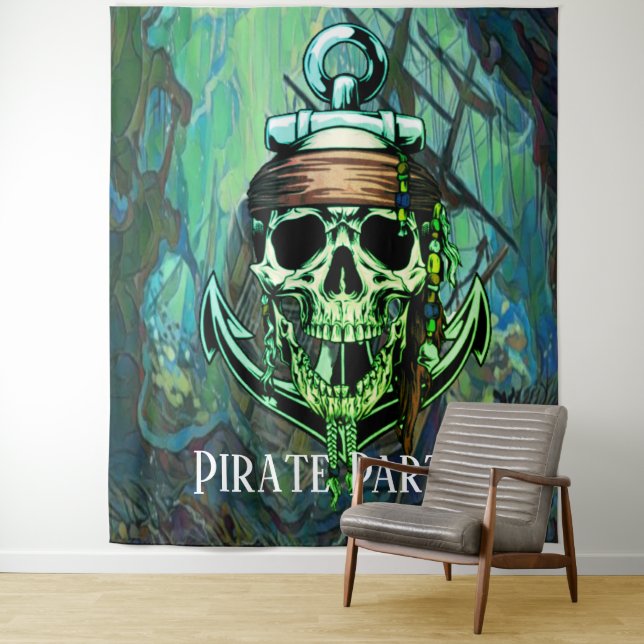 Pirate Party Ship Skull Backdrop  Tapestry (In Situ)