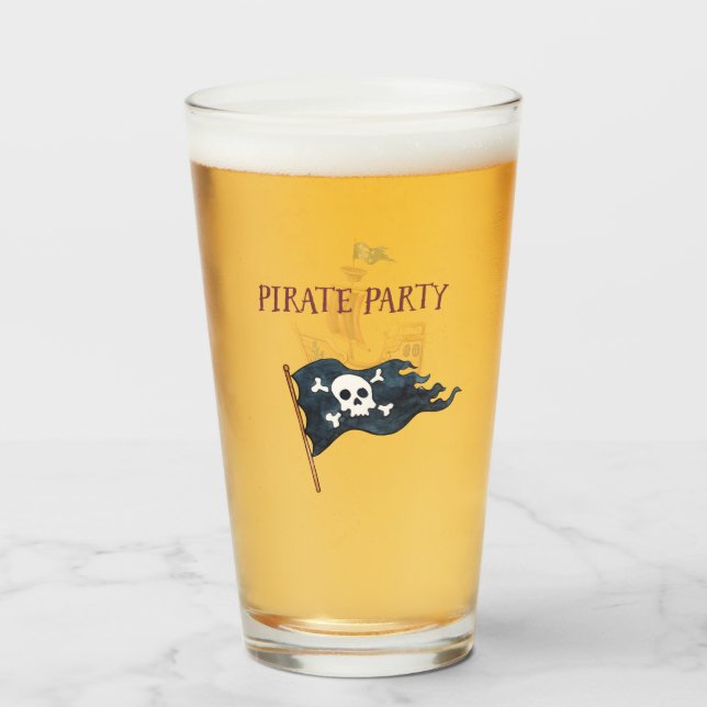 Pirate Party Ship Skull Flag Glass (Front Filled)