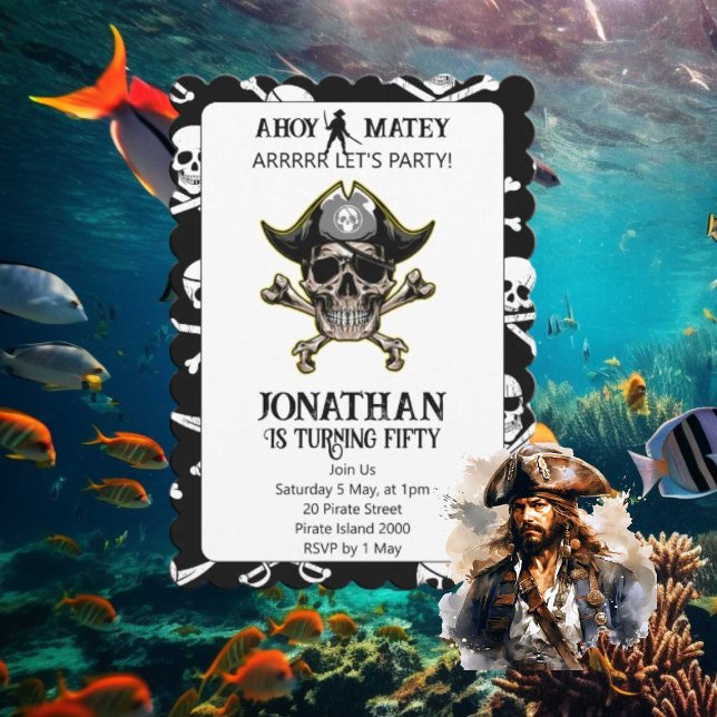 Pirate Party Skull and Bones theme Invitation (Pirate Themed Birthday Party Invitation)