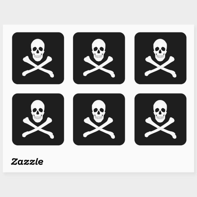 Pirate Party (Skull and Crossbones) (Jolly Roger) Square Sticker (Sheet)
