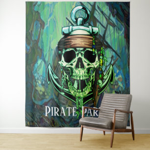 Pirate Party Skull Captain Green Ghost Ship Tapestry