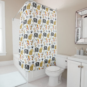 Pirate Pattern Treasure Island Hand-Drawn Shower Curtain