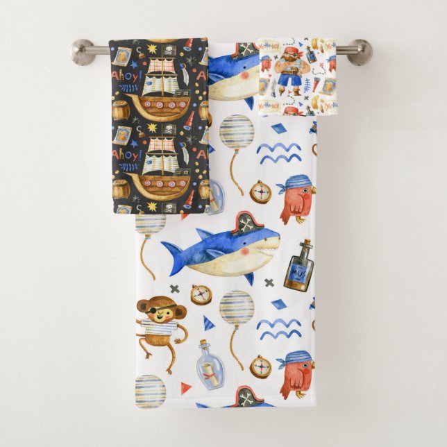 Pirate Pattern Trio Bath Towel Set (Insitu)