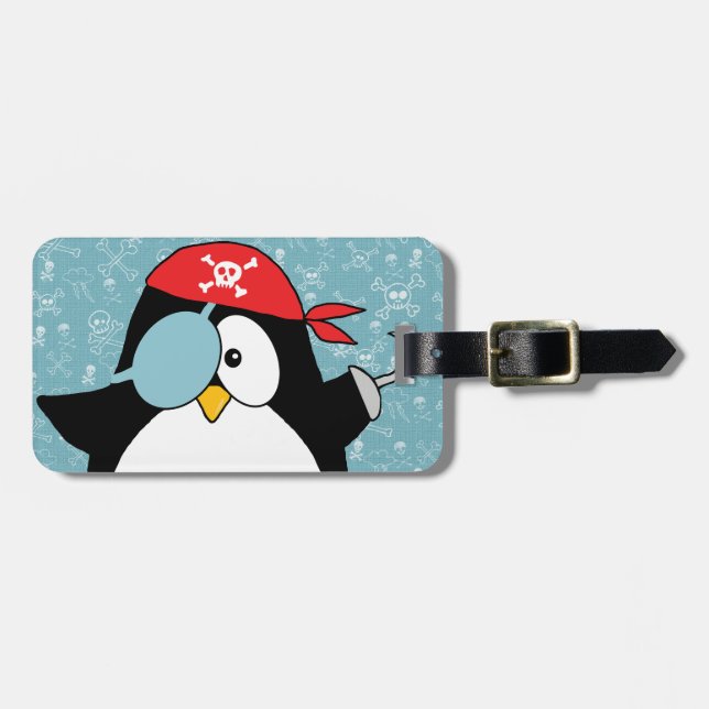 Pirate Penguin Personalised Luggage Tag (Front Horizontal)