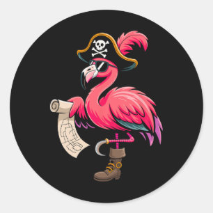 Pirate Pink Flamingo Funny Halloween Party Costume Classic Round Sticker