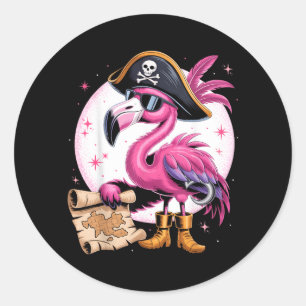 Pirate Pink Flamingo Funny Halloween Party Costume Classic Round Sticker