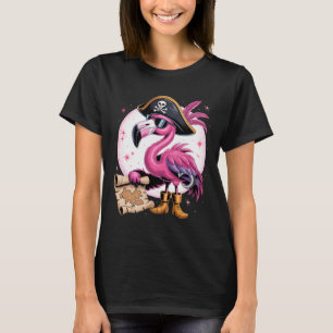 Pirate Pink Flamingo Funny Halloween Party Costume T-Shirt