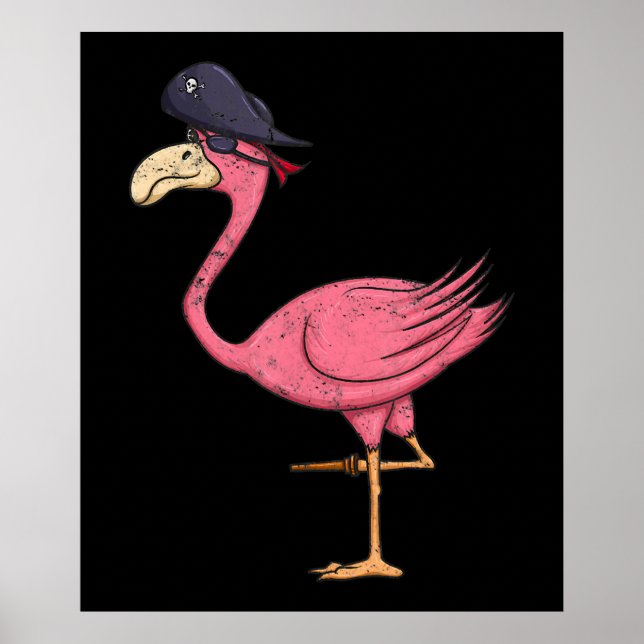 Pirate Pink Flamingo With Eyepatch Halloween Poster (Front)