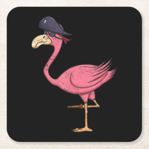 Pirate Pink Flamingo With Eyepatch Halloween Square Paper Coaster