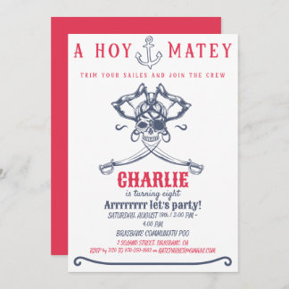 Pirate pink Themed Birthday Party Invitation