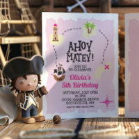 Pirate Pink Treasure map Birthday Invitation