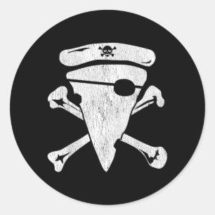 Pirate Pizza Skull Crossbones Funny Halloween Classic Round Sticker