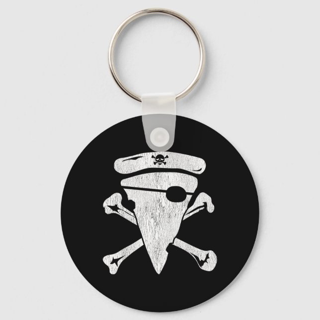 Pirate Pizza Skull Crossbones Funny Halloween Key Ring (Front)