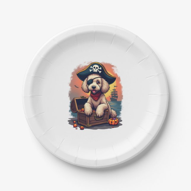 Pirate Poodle Plunder Paper Plate (Front)