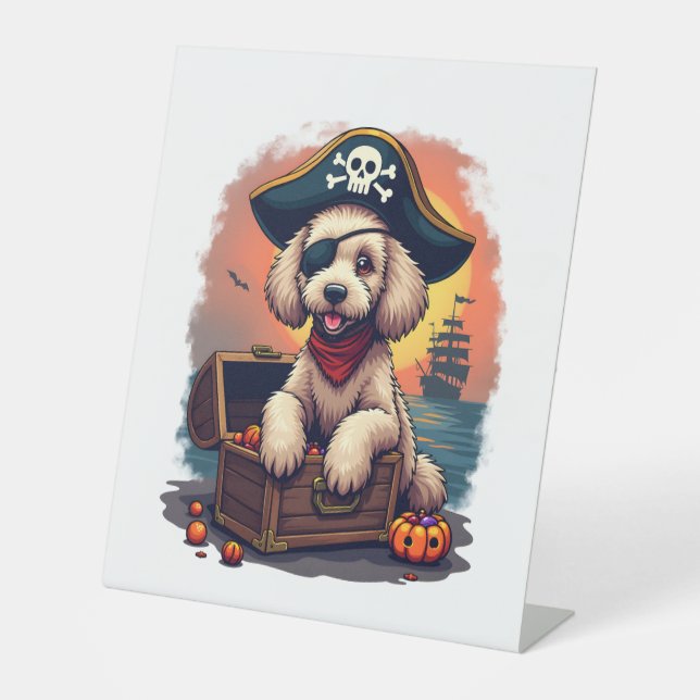 Pirate Poodle Plunder Pedestal Sign (Front)