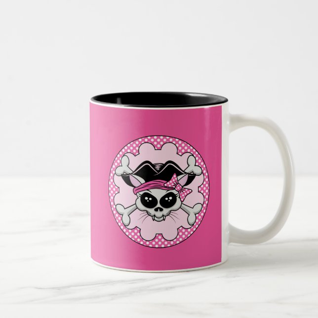 Pirate Princess Kitty Skull Two-Tone Coffee Mug (Right)