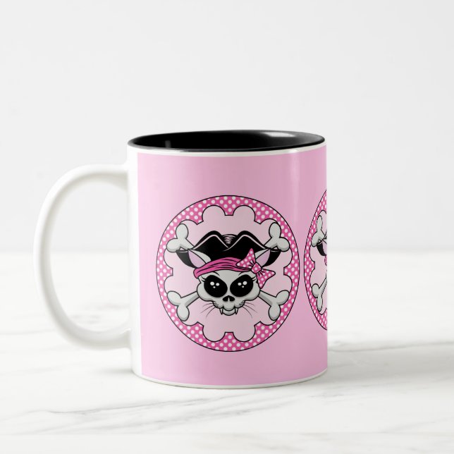 Pirate Princess Kitty Skull Two-Tone Coffee Mug (Left)