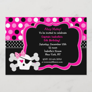 Pirate Princess Skull BIrthday Invitations