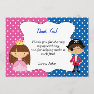 Pirate Princess Thank You Card - Boy